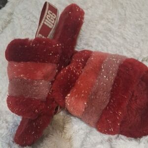 UGG Red and Pink Furry Slippers